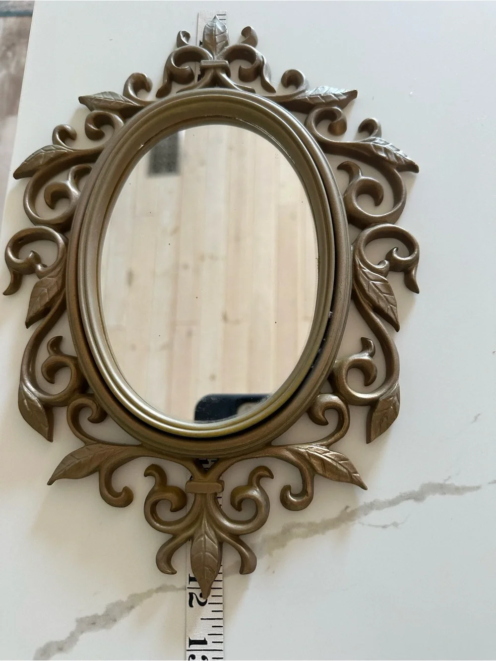 Vintage Syroco Hollywood Regency style small wall mirror & shelf set
